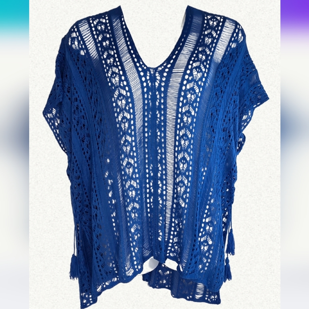 Amazon Blue Crochet Swim Cover Size 1X Or "One Size" *AT-2446